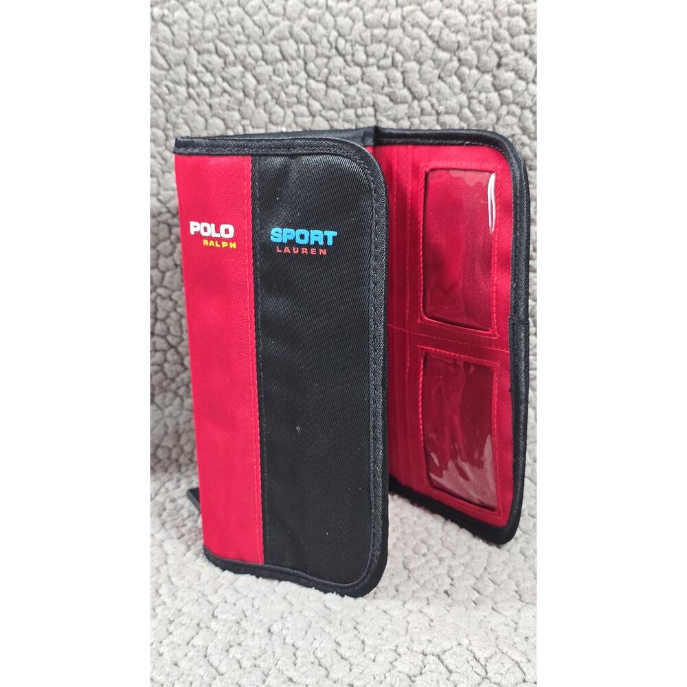 Vintage 90s Polo Sport Ralph Lauren Nylon Wallet Trifold Red Black